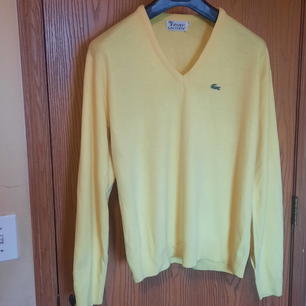 Lacoste Yellow V-Neck Sweater with Green Crocodile Logo